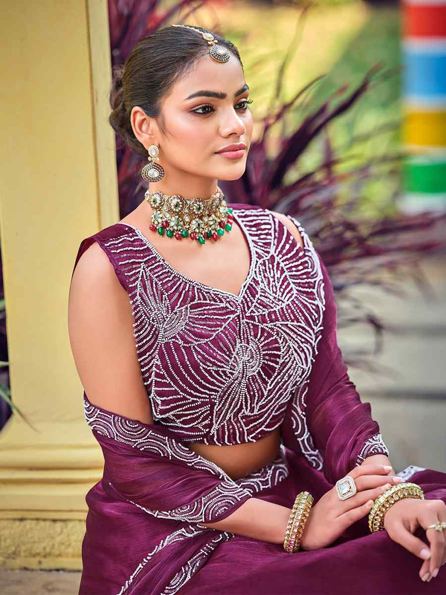 Purple Silk Embroidered Wedding Reception Festival Heavy Border Lehenga Choli