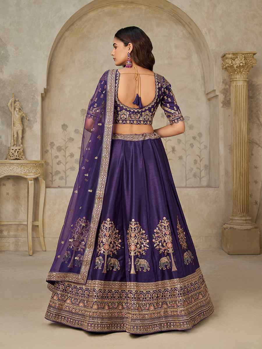 Purple Silk Embroidered Wedding Reception Festival Heavy Border Lehenga Choli
