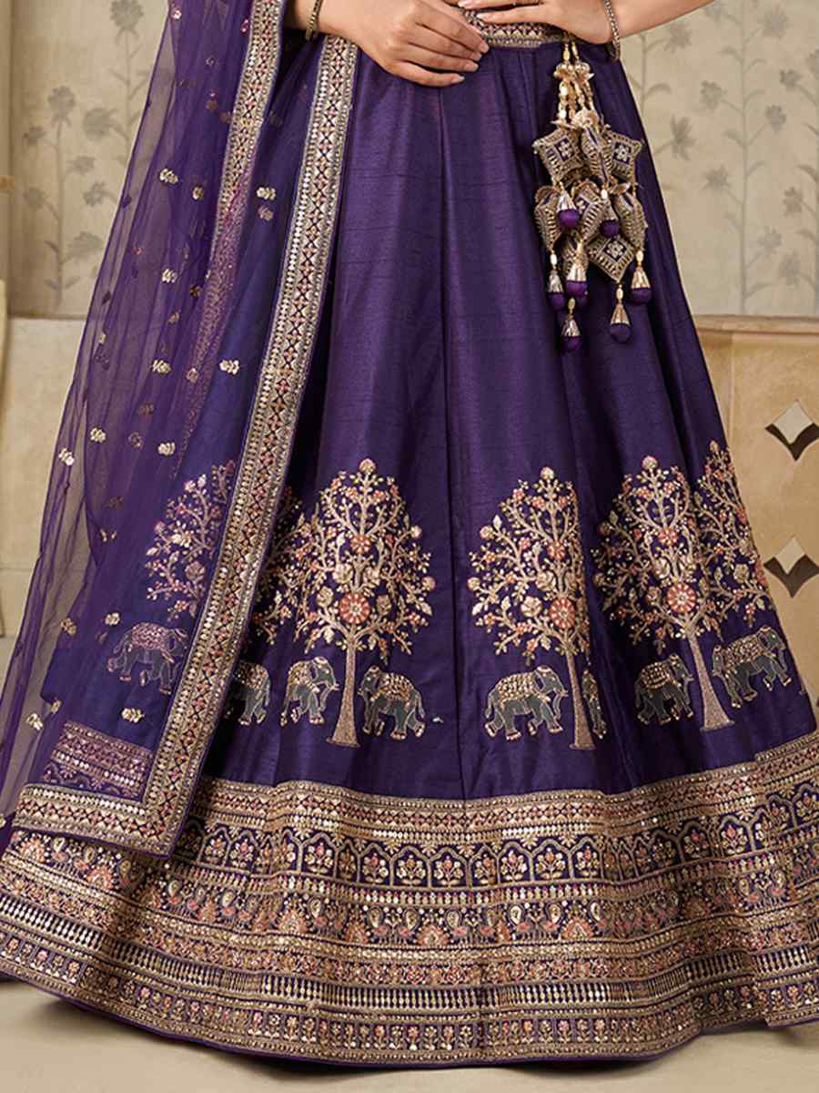 Purple Silk Embroidered Wedding Reception Festival Heavy Border Lehenga Choli