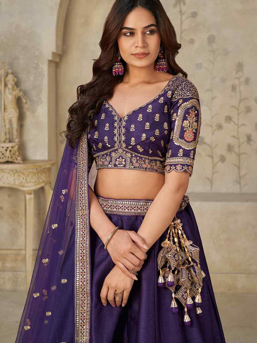 Purple Silk Embroidered Wedding Reception Festival Heavy Border Lehenga Choli