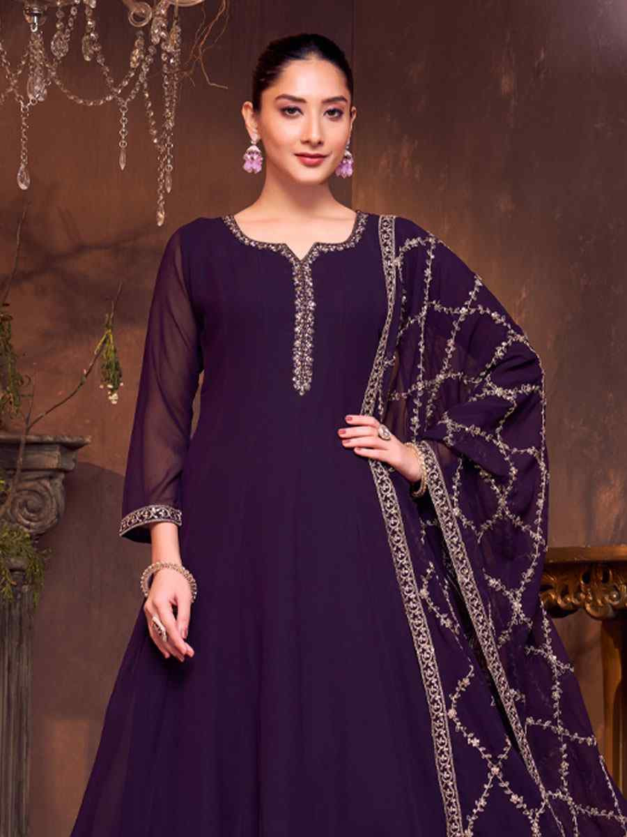 Purple Silk Embroidery Party Wedding Festival Casual Ready Anarkali Salwar Kameez
