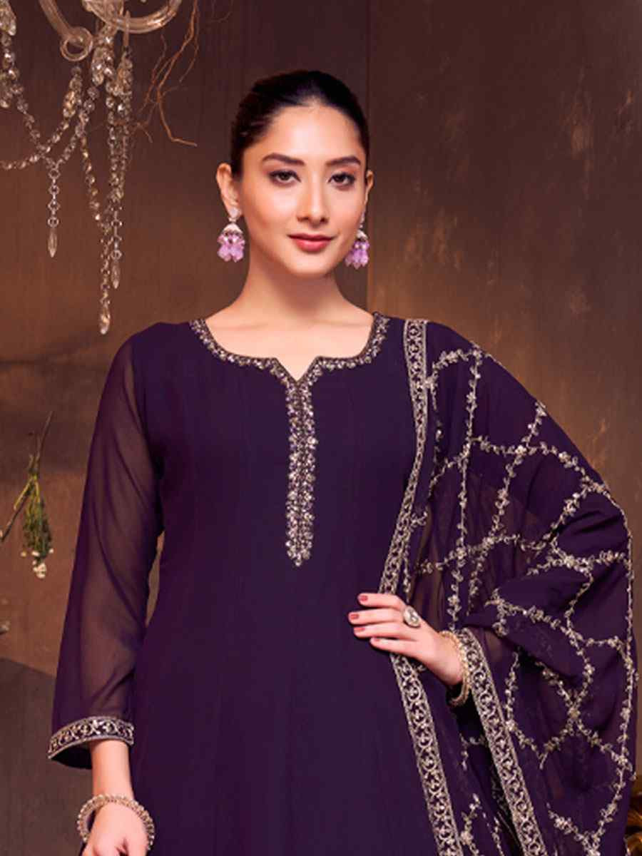 Purple Silk Embroidery Party Wedding Festival Casual Ready Anarkali Salwar Kameez