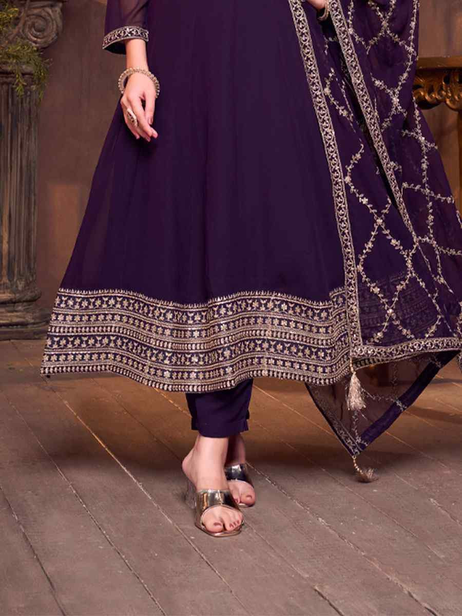 Purple Silk Embroidery Party Wedding Festival Casual Ready Anarkali Salwar Kameez