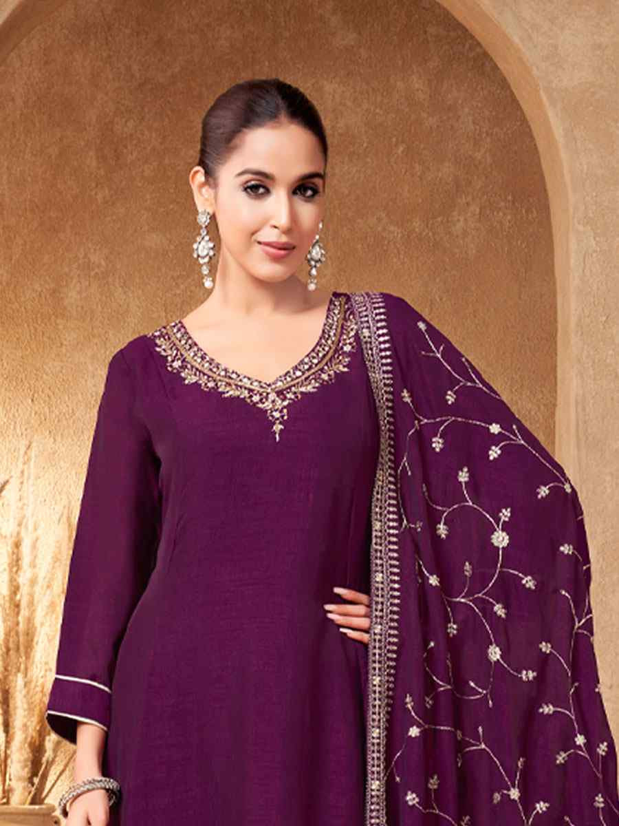 Purple Silk Embroidery Party Wedding Festival Casual Ready Anarkali Salwar Kameez