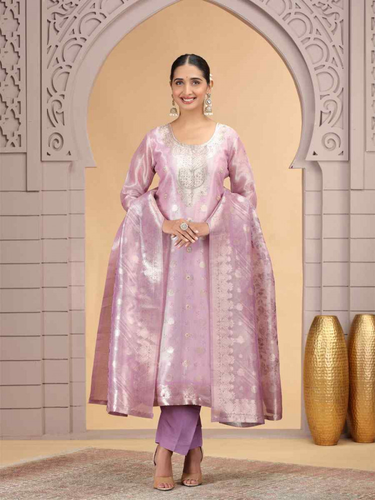 Image of Purple Silk Embroidery Party Wedding Festival Casual Ready Pant Salwar Kameez