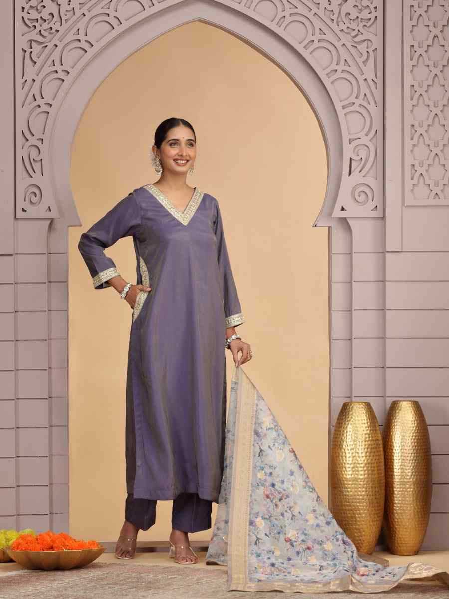 Purple Silk Embroidery Party Wedding Festival Casual Ready Pant Salwar Kameez
