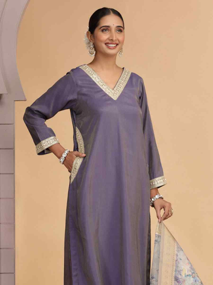 Purple Silk Embroidery Party Wedding Festival Casual Ready Pant Salwar Kameez