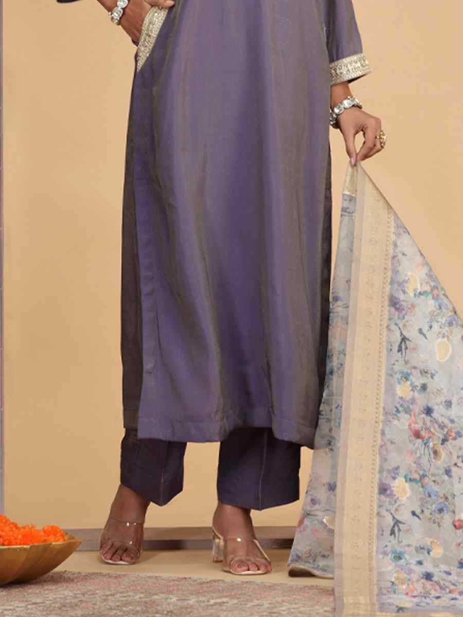 Purple Silk Embroidery Party Wedding Festival Casual Ready Pant Salwar Kameez