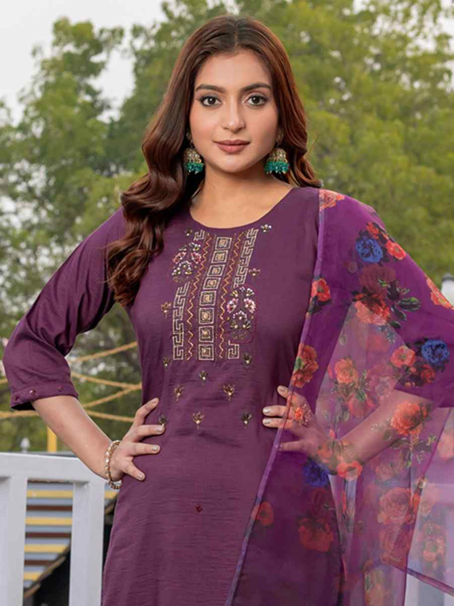 Purple Silk Embroidery Party Wedding Festival Casual Ready Pant Salwar Kameez
