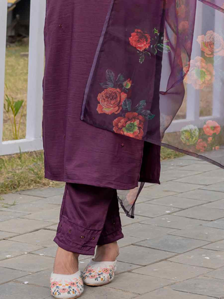 Purple Silk Embroidery Party Wedding Festival Casual Ready Pant Salwar Kameez