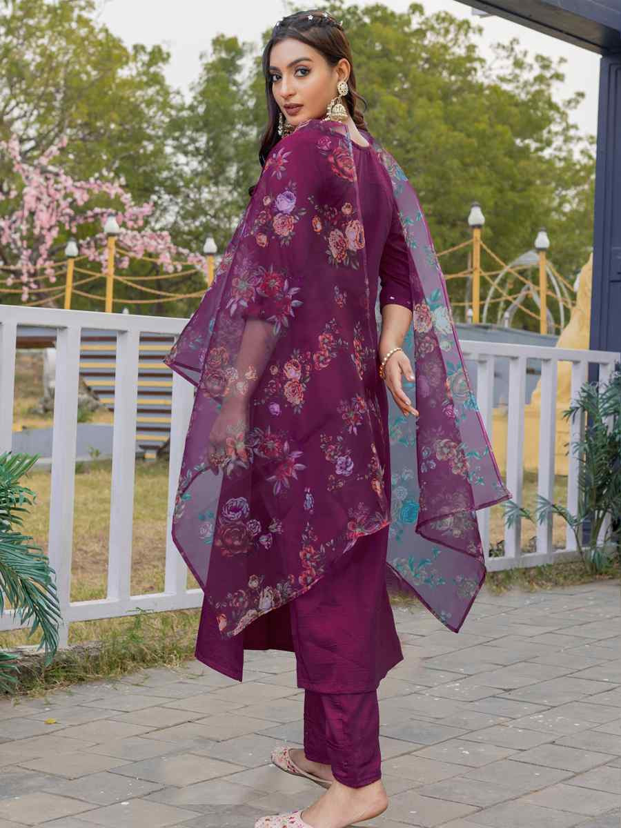 Purple Silk Embroidery Party Wedding Festival Casual Ready Pant Salwar Kameez