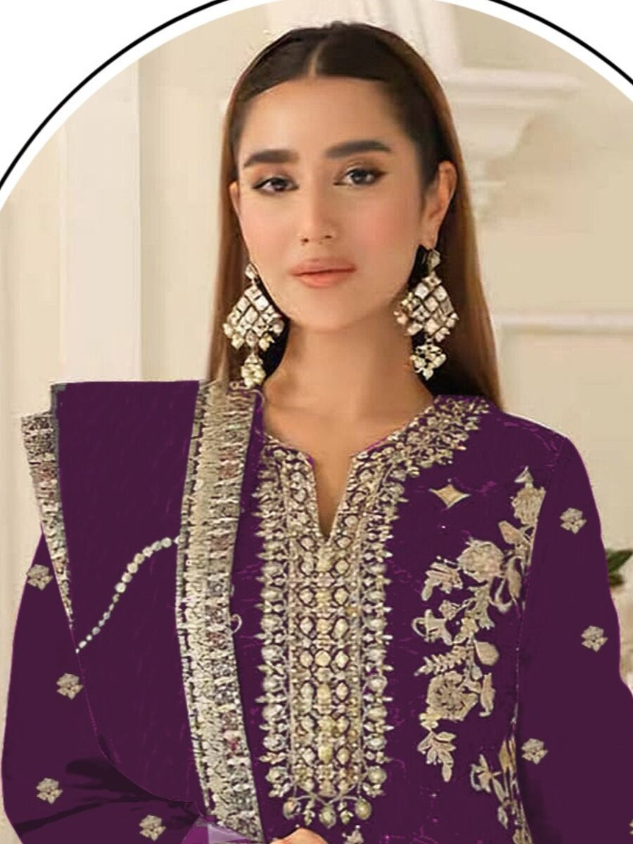 Purple Silk Embroidery Sequins Zari Wedding Party Festival Casual Engagement Pant Salwar Kameez
