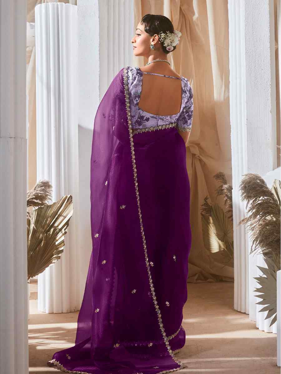 Purple Silk Embroidery Traditional Bridal Reception Festival Wedding Fancy Heavy Border Saree