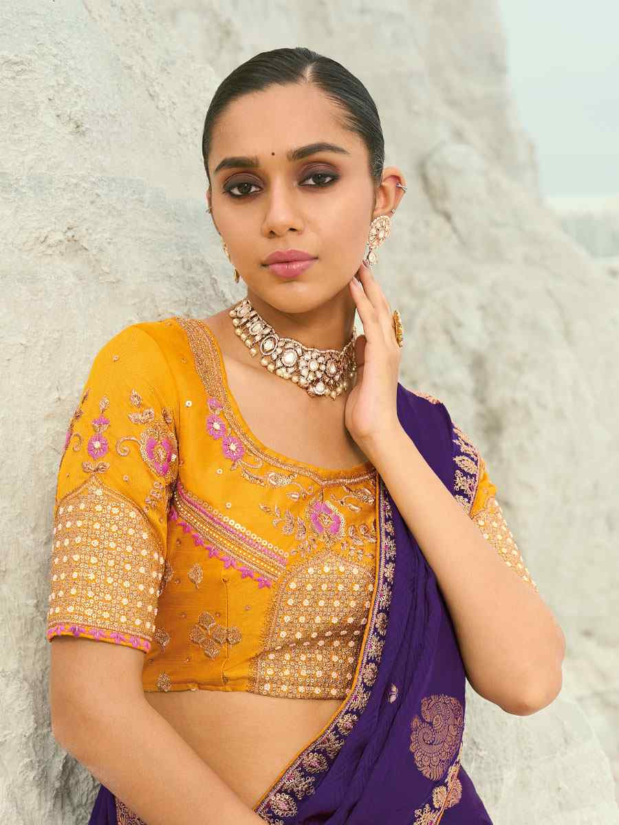 Purple Silk Embroidery Traditional Bridal Reception Festival Wedding Fancy Heavy Border Saree