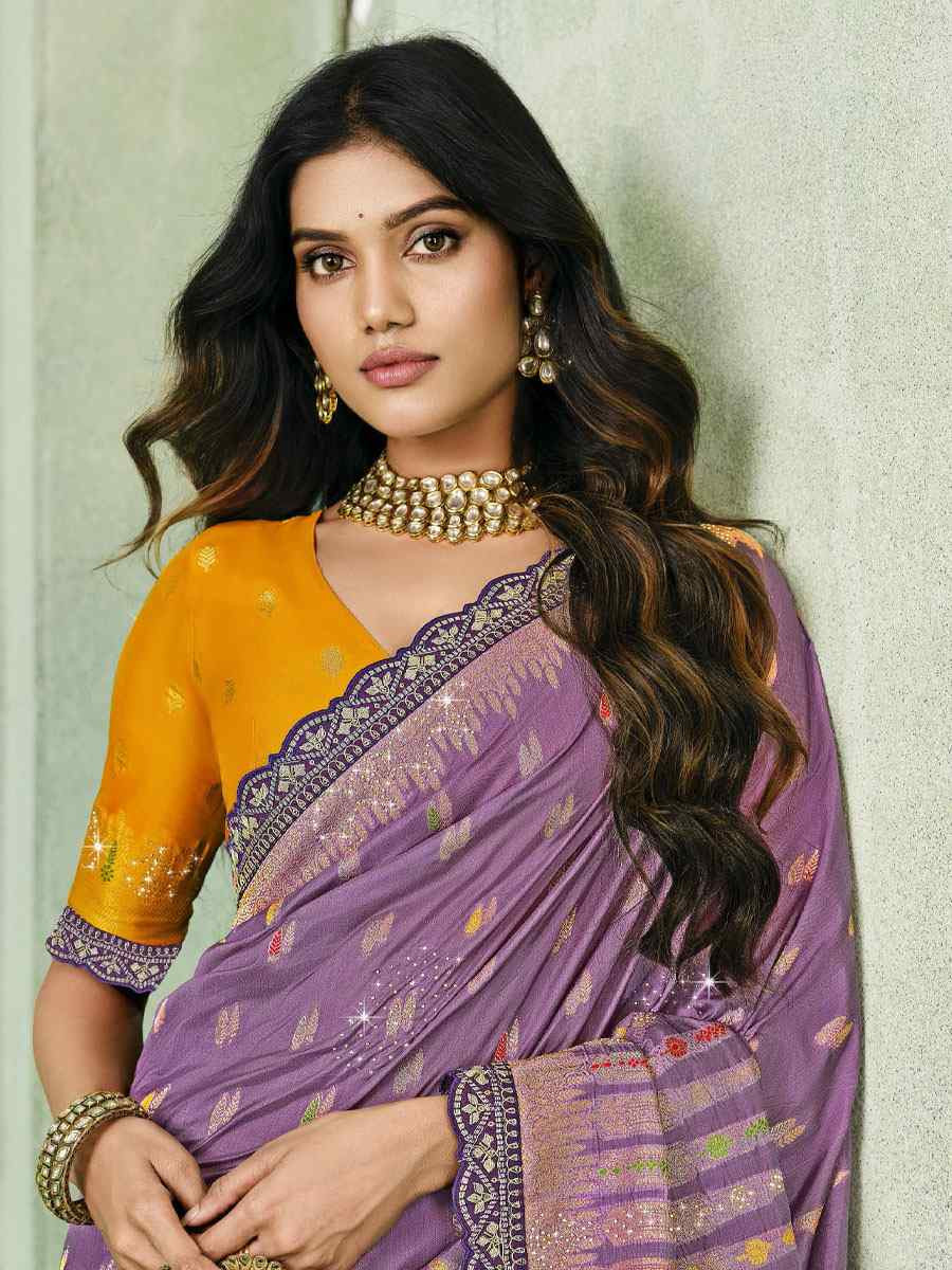Purple Silk Embroidery Traditional Bridal Reception Festival Wedding Fancy Heavy Border Saree