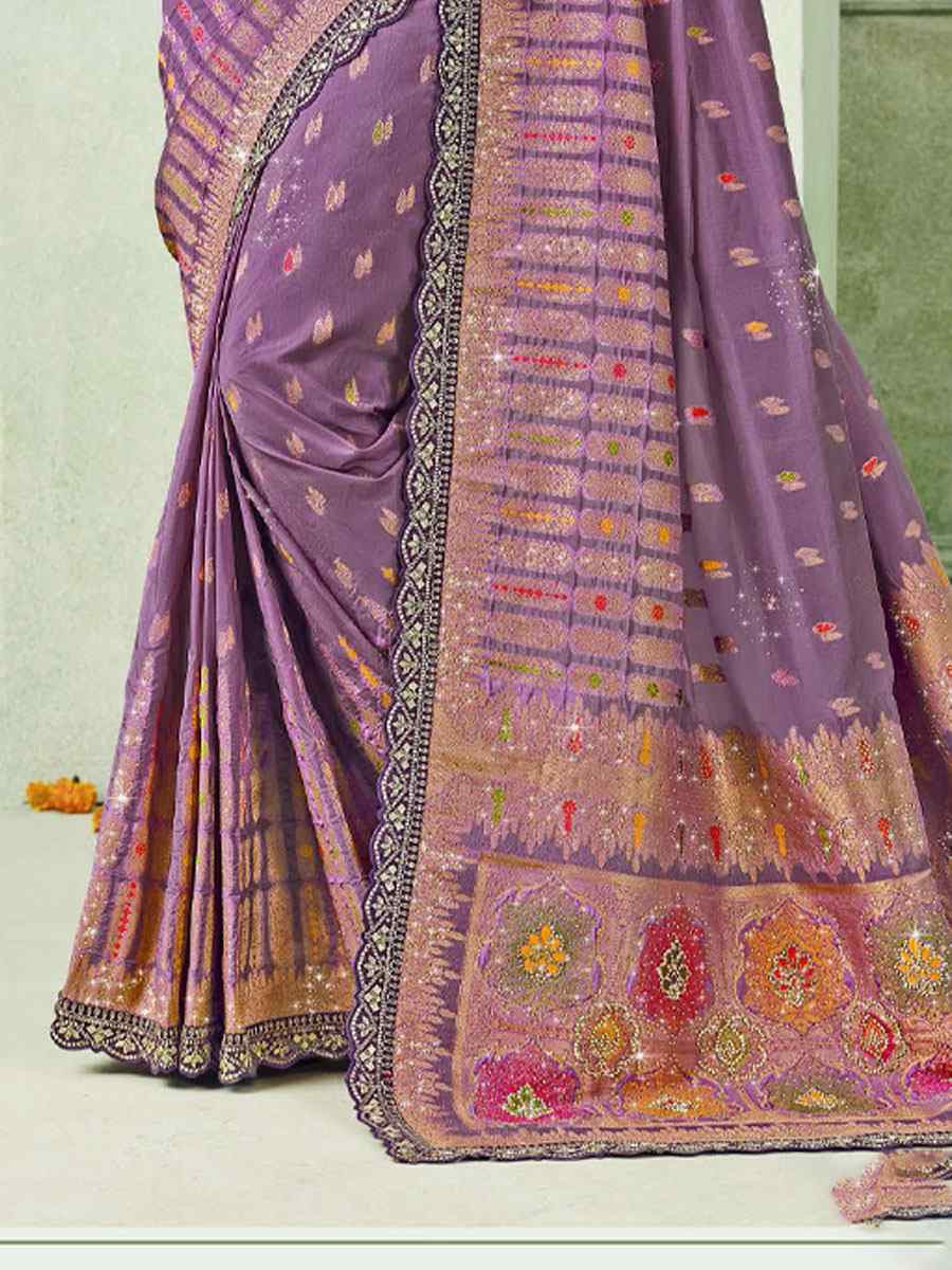 Purple Silk Embroidery Traditional Bridal Reception Festival Wedding Fancy Heavy Border Saree