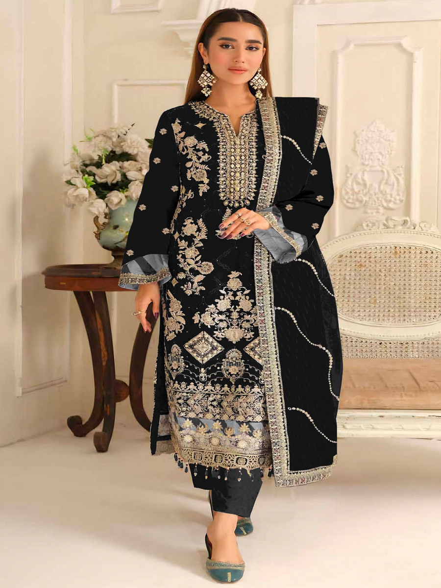 Purple Silk Embroidery Zari Sequins Wedding Party Festival Casual Pant Salwar Kameez
