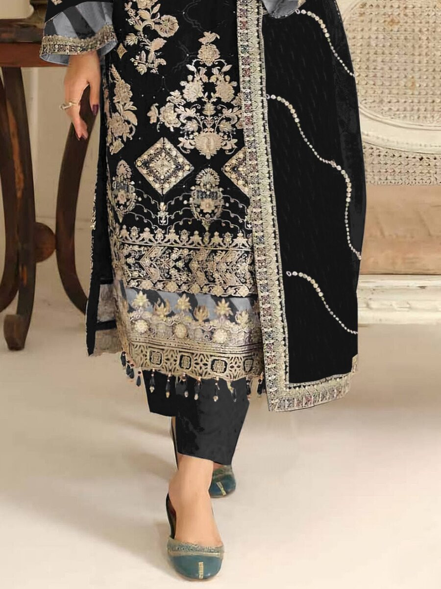 Purple Silk Embroidery Zari Sequins Wedding Party Festival Casual Pant Salwar Kameez