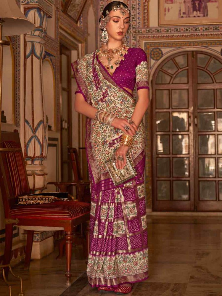 Purple Silk Handwoven Casual Festival Heavy Border Saree