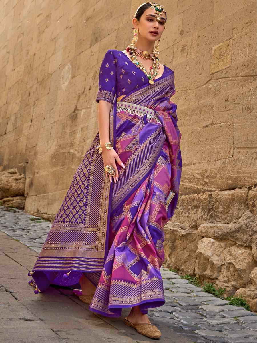 Purple Silk Handwoven Casual Festival Heavy Border Saree