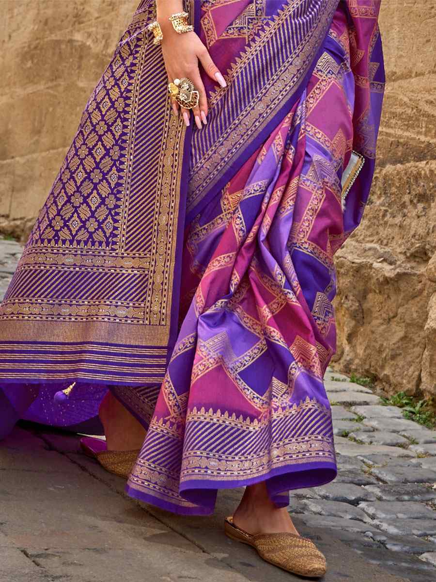 Purple Silk Handwoven Casual Festival Heavy Border Saree