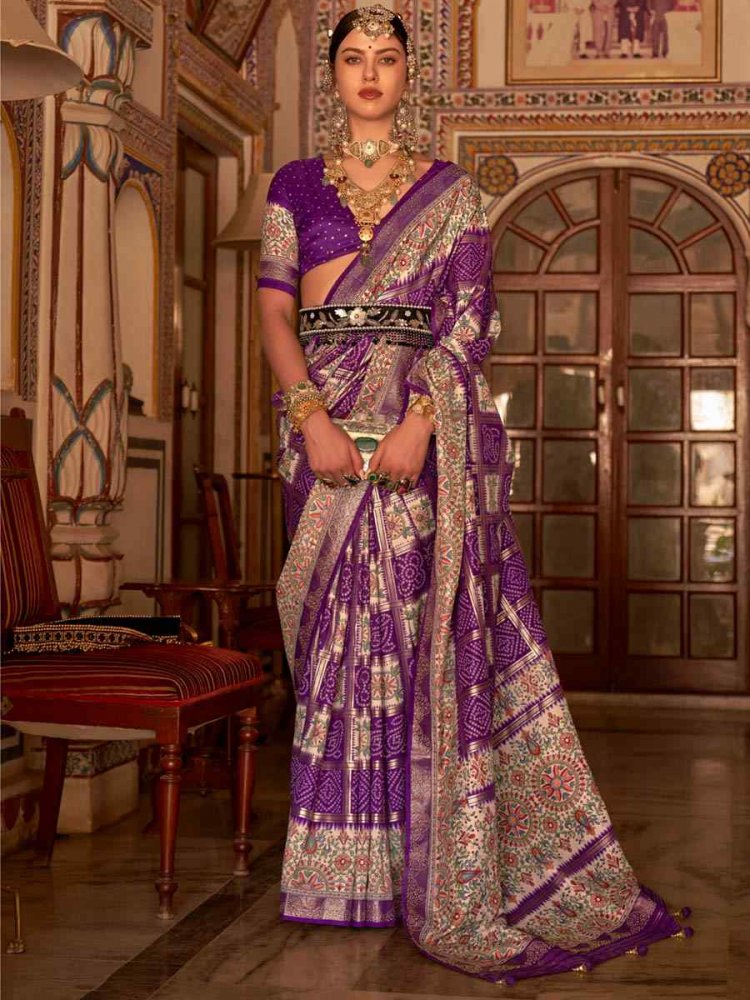 Purple Silk Handwoven Casual Festival Heavy Border Saree