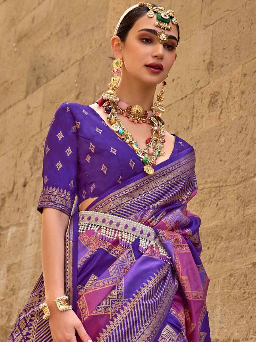 Purple Silk Handwoven Casual Festival Heavy Border Saree