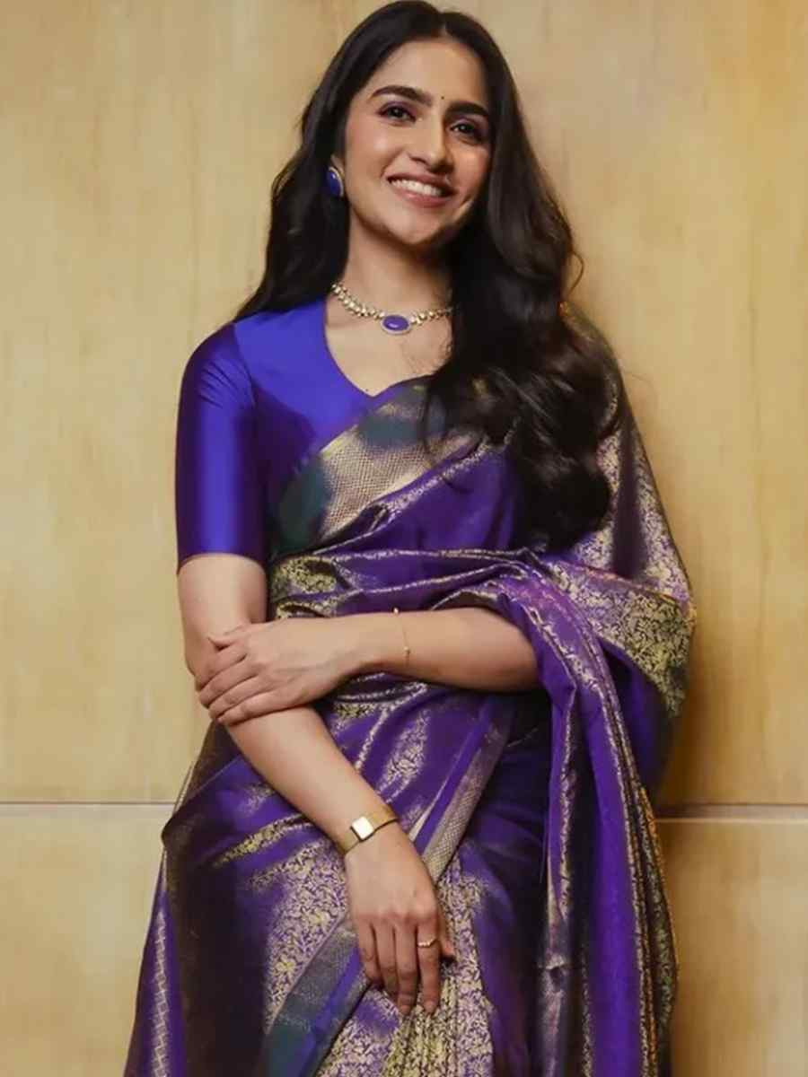 Purple Silk Handwoven Festival Wedding Fancy Heavy Border Saree