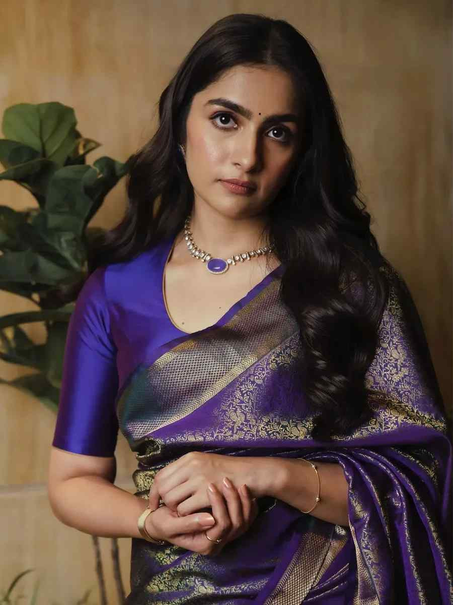 Purple Silk Handwoven Festival Wedding Fancy Heavy Border Saree