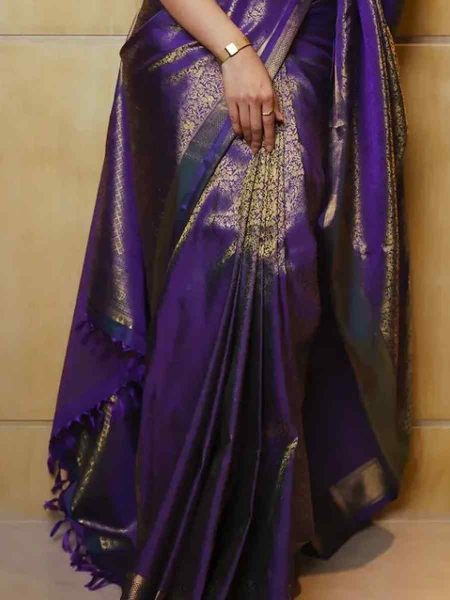 Purple Silk Handwoven Festival Wedding Fancy Heavy Border Saree