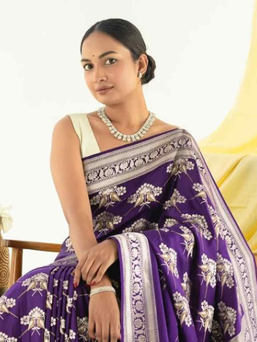 Purple Silk Handwoven Festival Wedding Fancy Heavy Border Saree