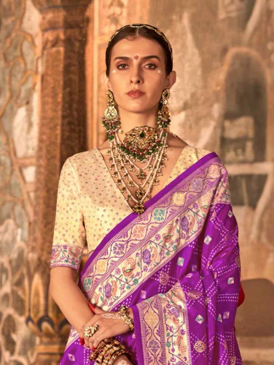 Purple Silk Handwoven Festival Wedding Fancy Heavy Border Saree