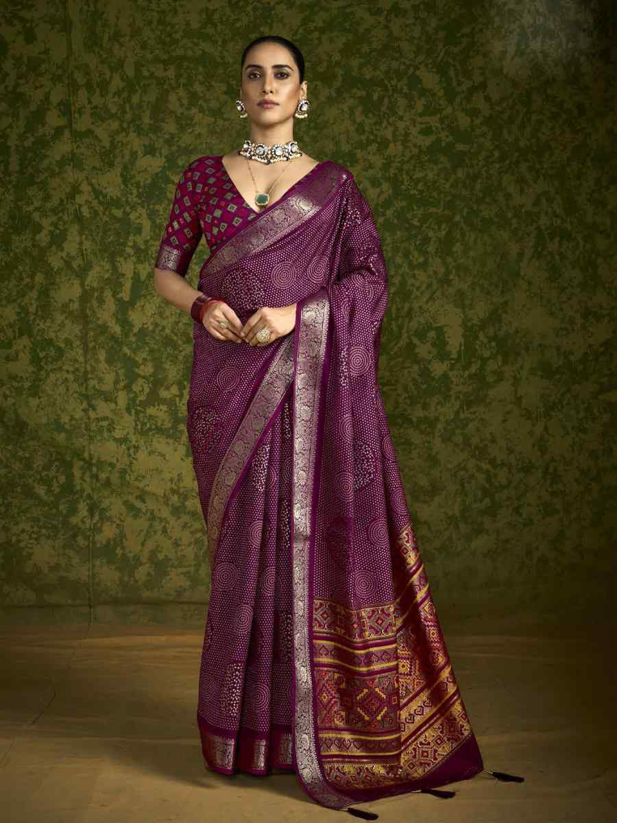 Purple Silk Handwoven Festival Wedding Fancy Heavy Border Saree