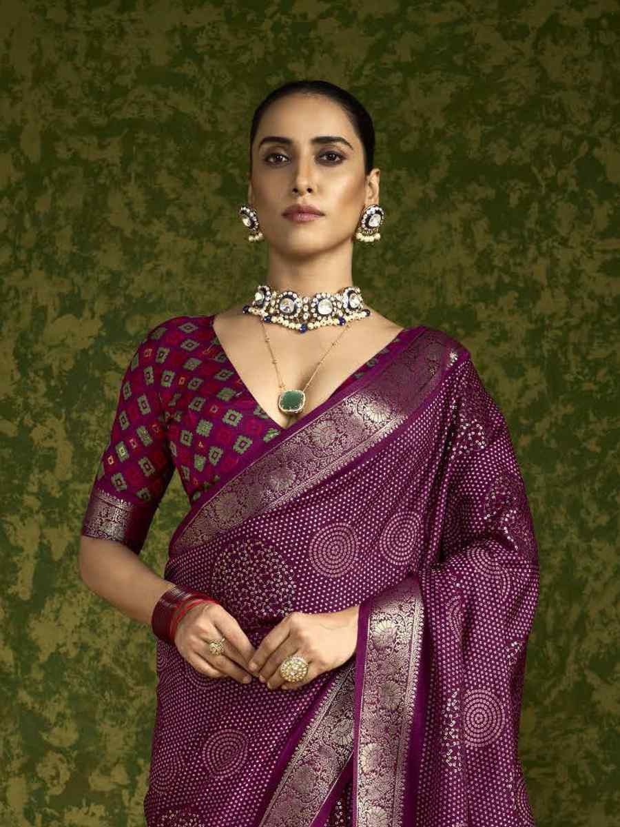 Purple Silk Handwoven Festival Wedding Fancy Heavy Border Saree