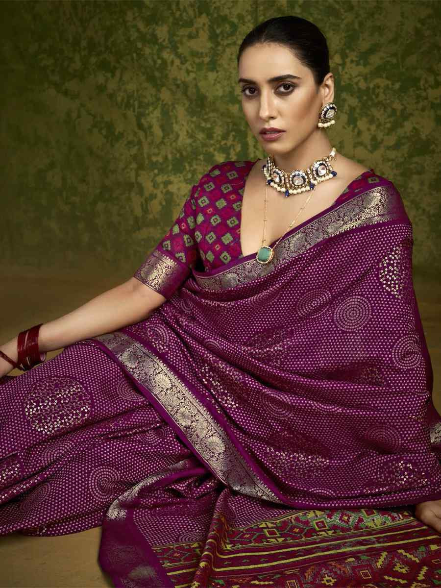 Purple Silk Handwoven Festival Wedding Fancy Heavy Border Saree