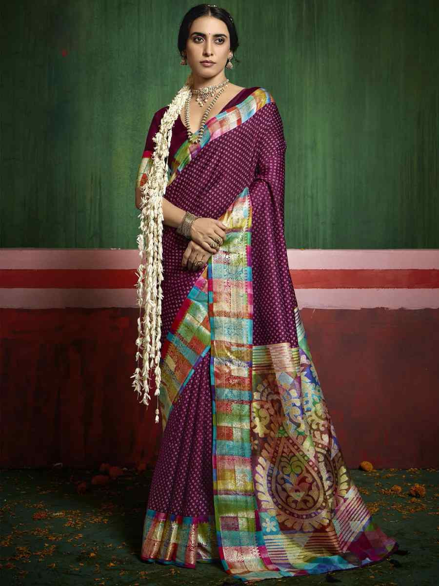 Purple Silk Handwoven Festival Wedding Fancy Heavy Border Saree