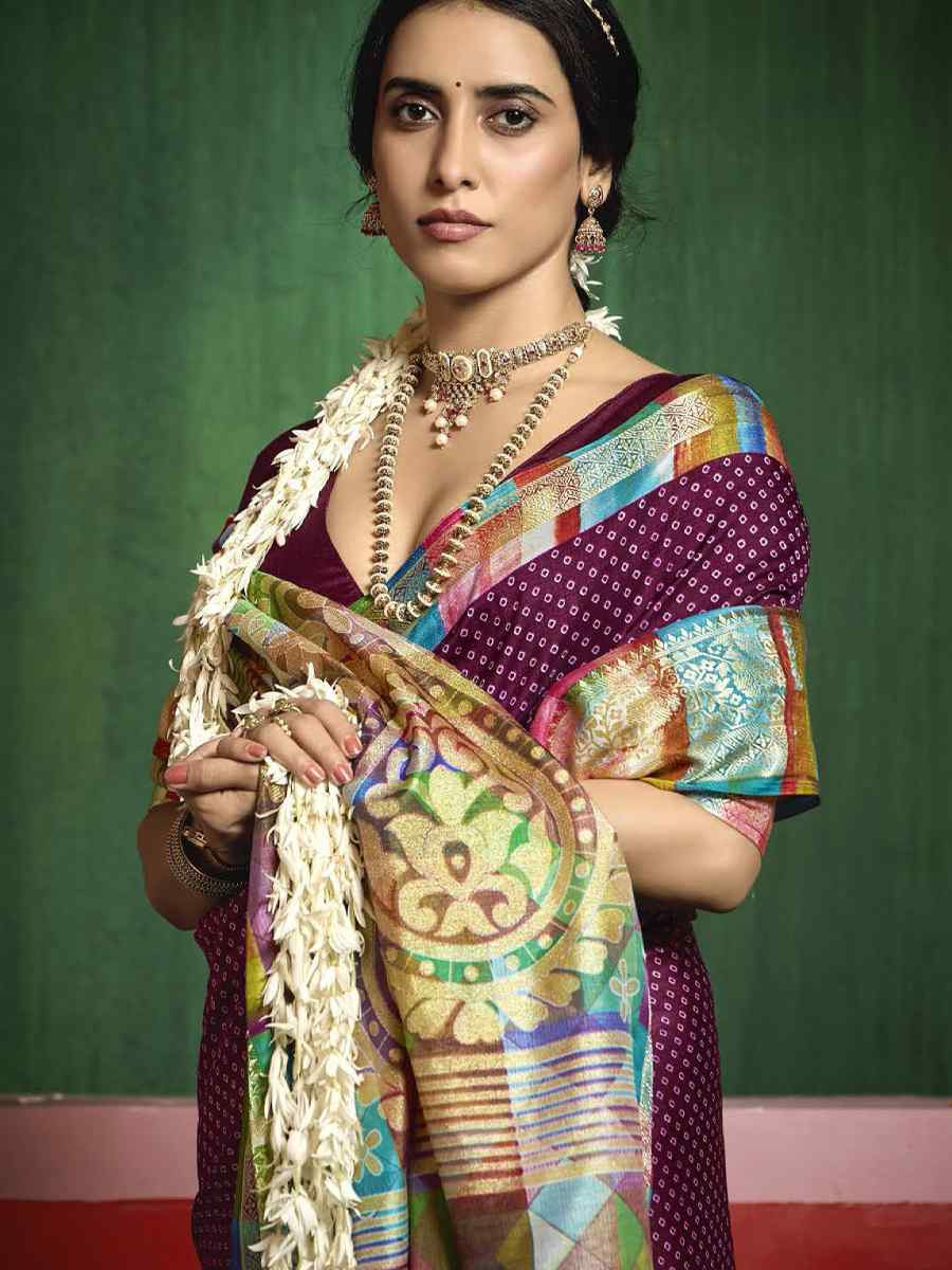 Purple Silk Handwoven Festival Wedding Fancy Heavy Border Saree