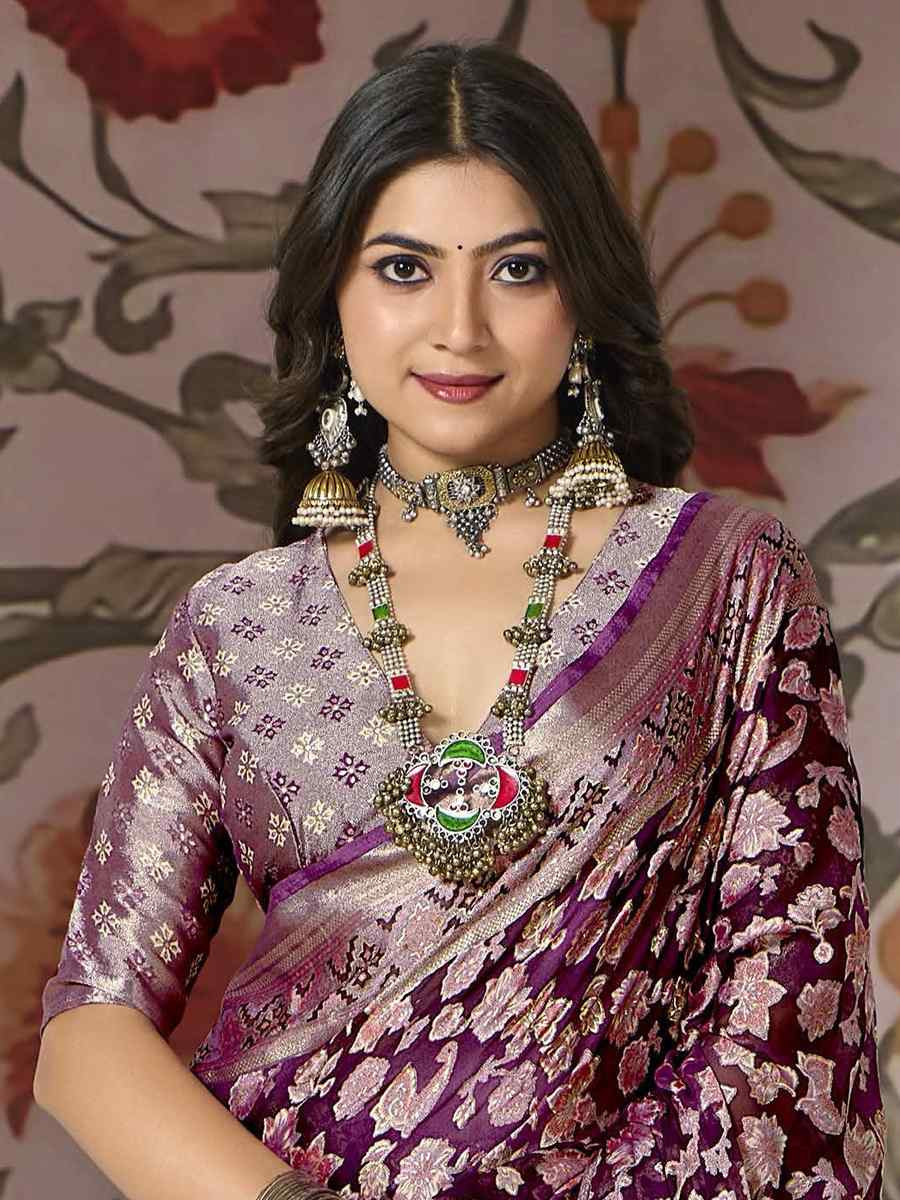 Purple Silk Handwoven Festival Wedding Fancy Heavy Border Saree