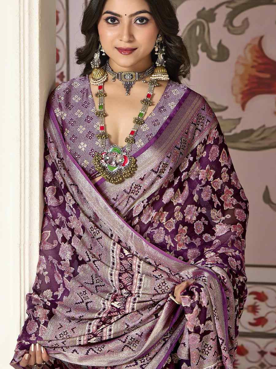 Purple Silk Handwoven Festival Wedding Fancy Heavy Border Saree