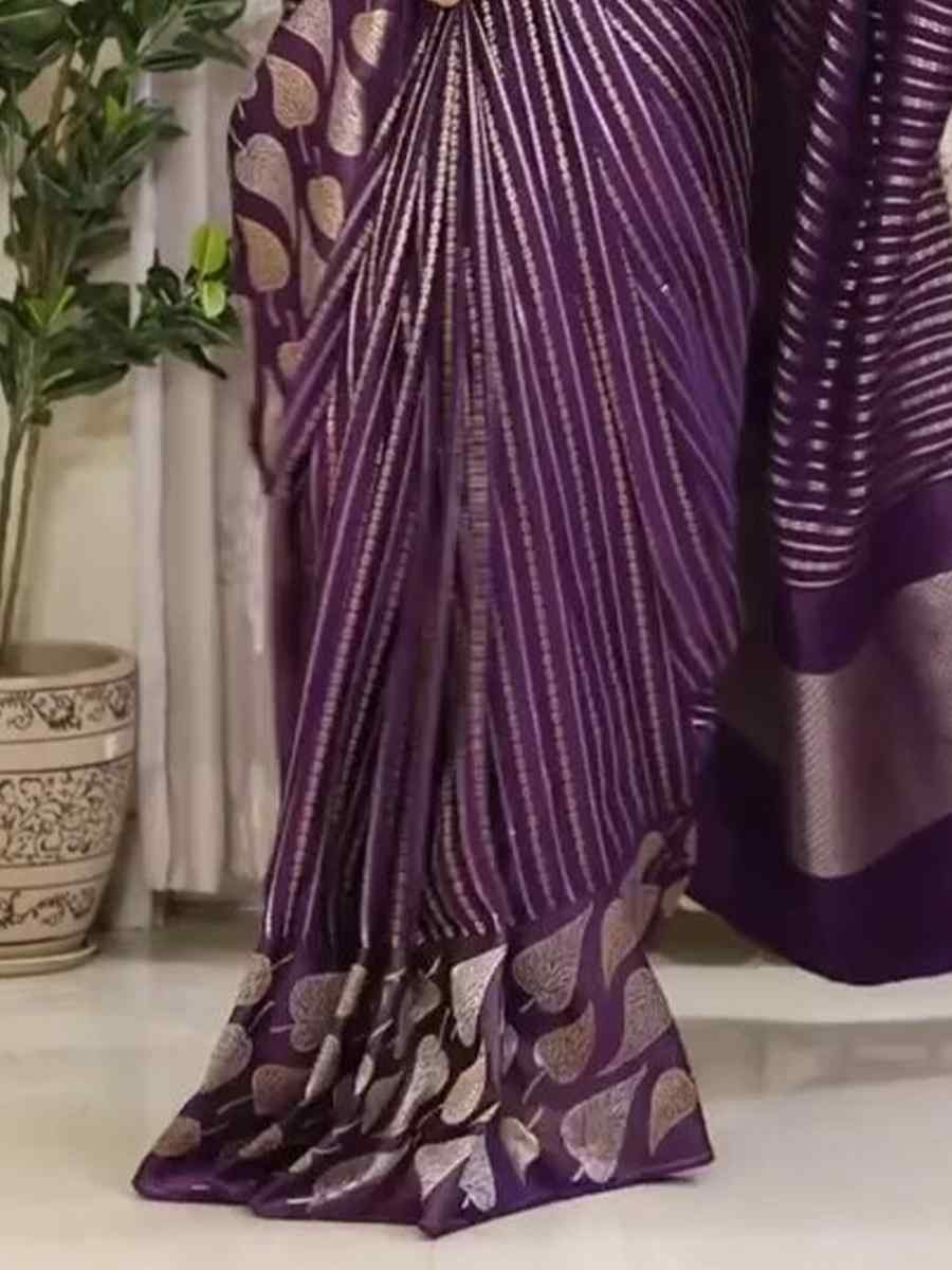 Purple Silk Handwoven Festival Wedding Fancy Heavy Border Saree