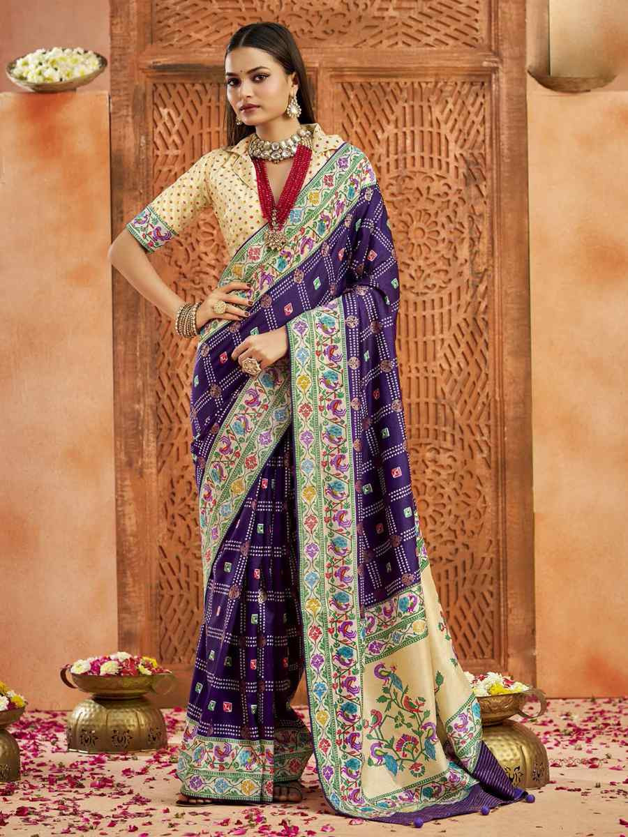 Purple Silk Handwoven Festival Wedding Fancy Heavy Border Saree