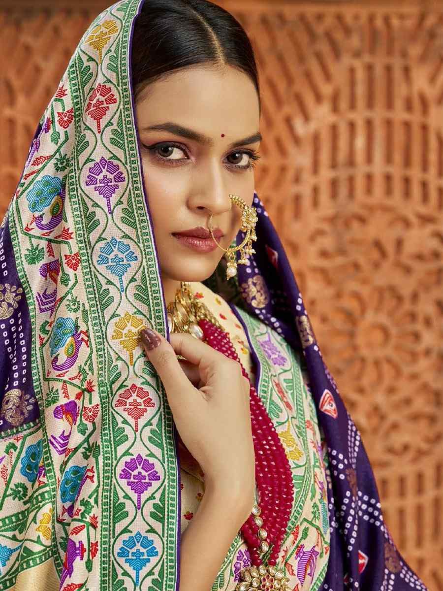 Purple Silk Handwoven Festival Wedding Fancy Heavy Border Saree