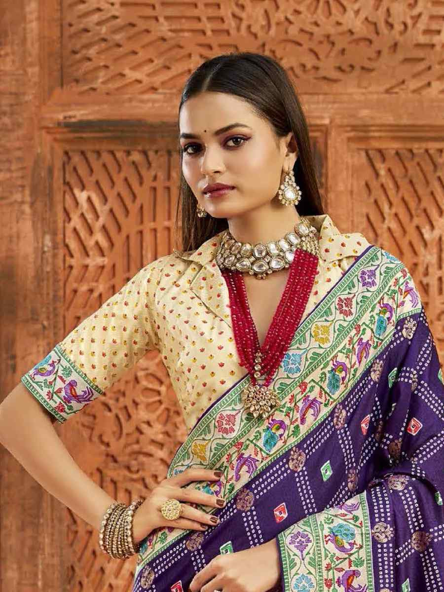 Purple Silk Handwoven Festival Wedding Fancy Heavy Border Saree