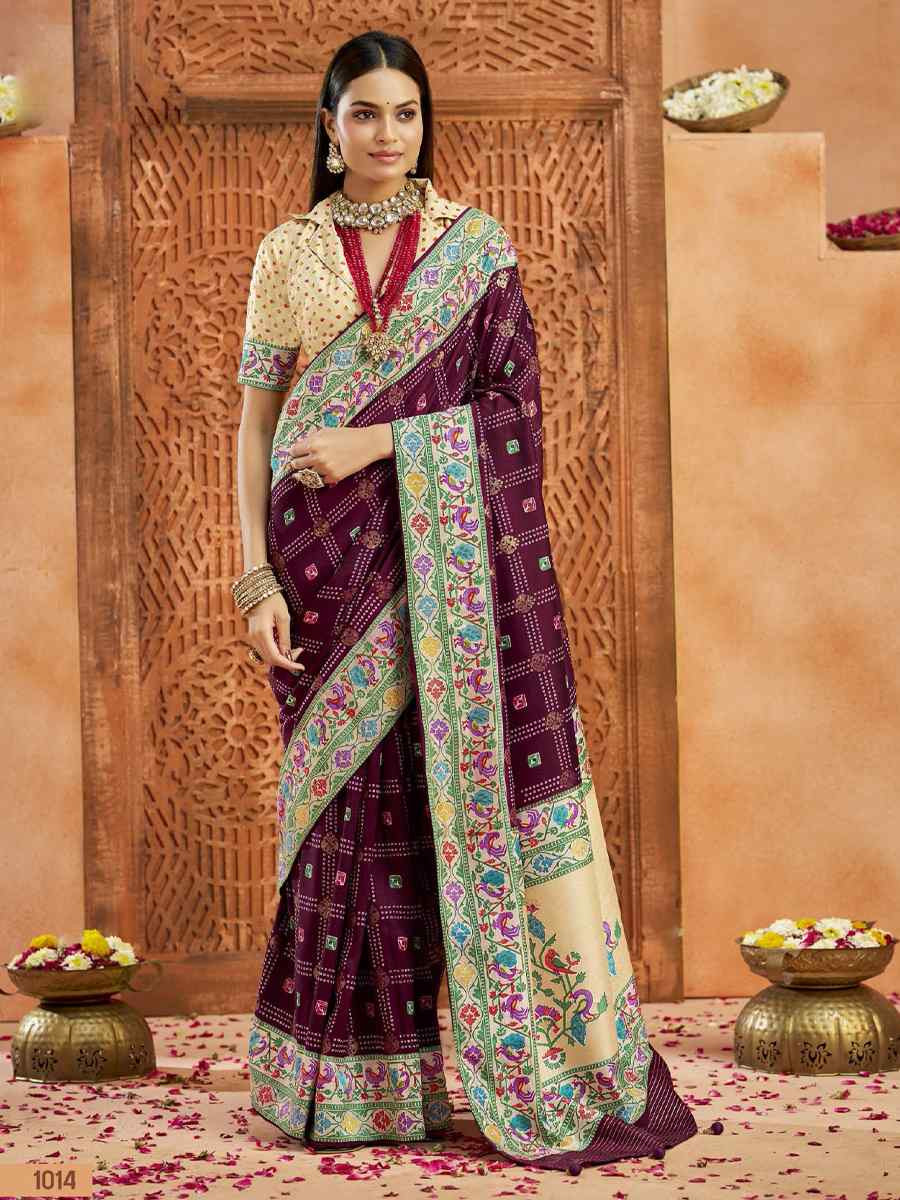 Purple Silk Handwoven Festival Wedding Fancy Heavy Border Saree