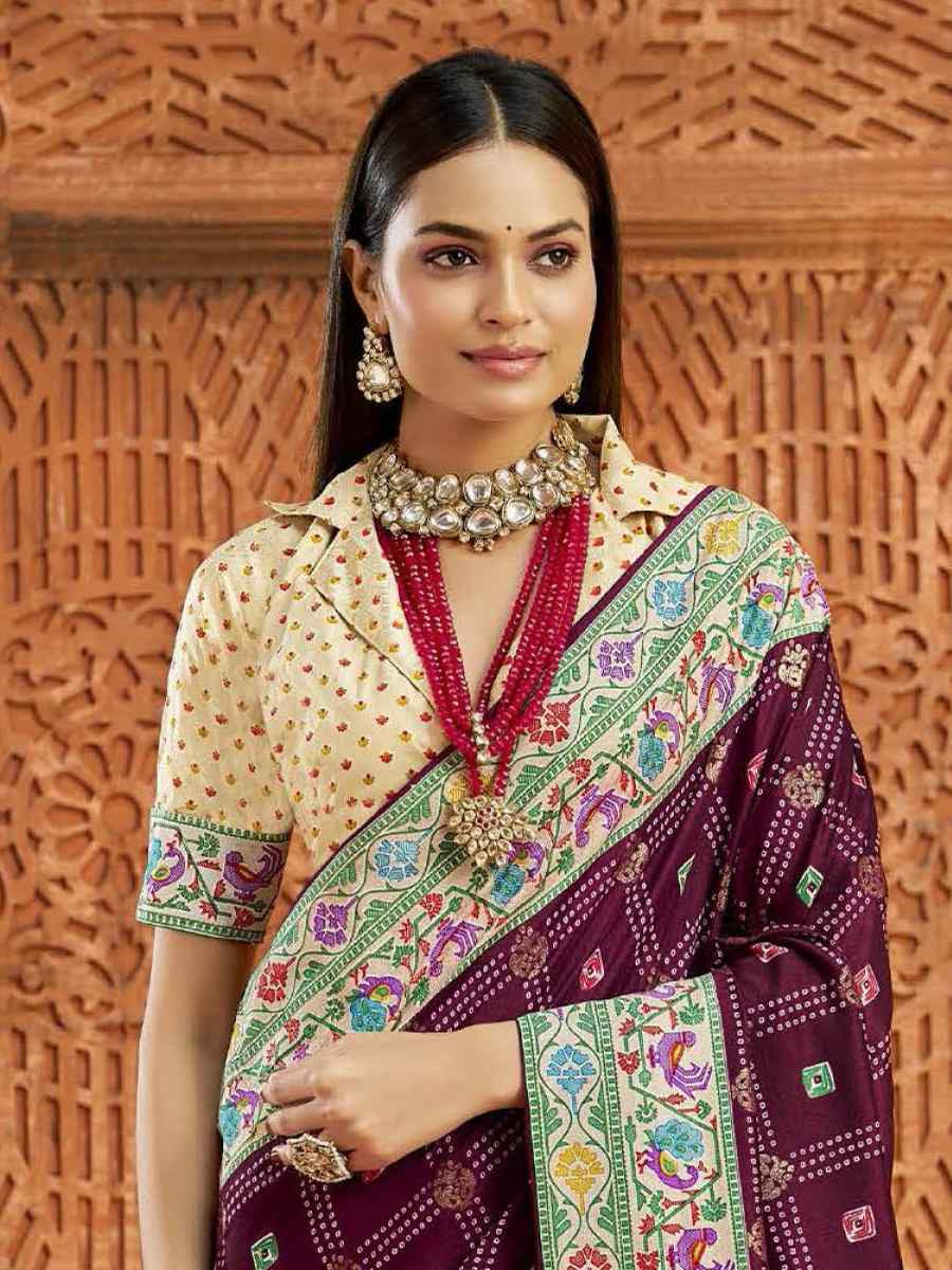 Purple Silk Handwoven Festival Wedding Fancy Heavy Border Saree