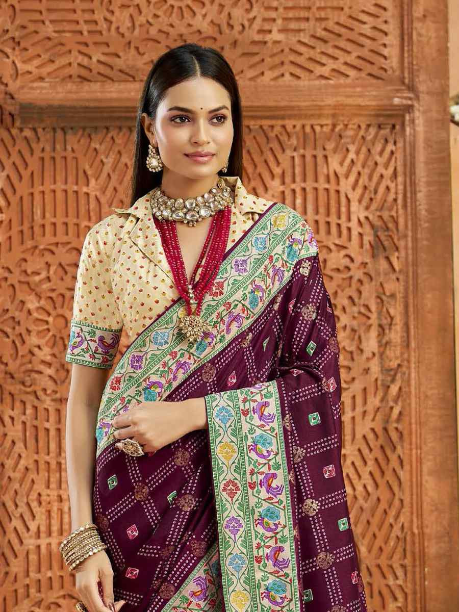 Purple Silk Handwoven Festival Wedding Fancy Heavy Border Saree
