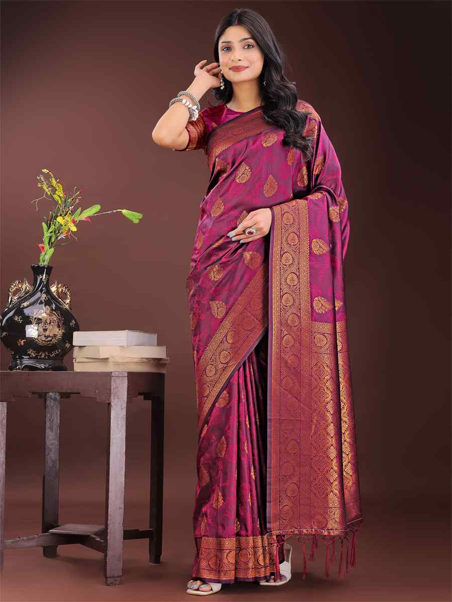 Purple Silk Handwoven Festival Wedding Fancy Heavy Border Saree
