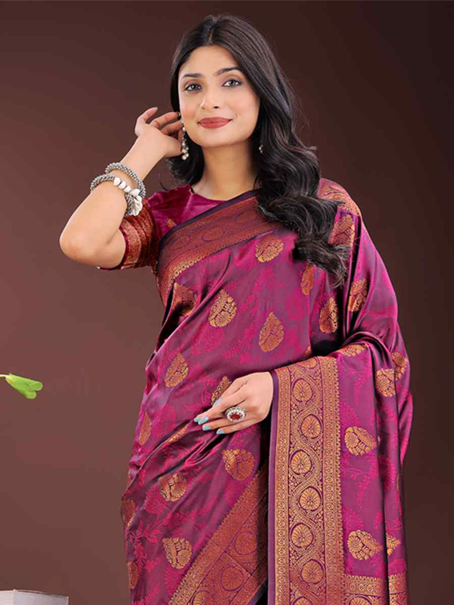 Purple Silk Handwoven Festival Wedding Fancy Heavy Border Saree