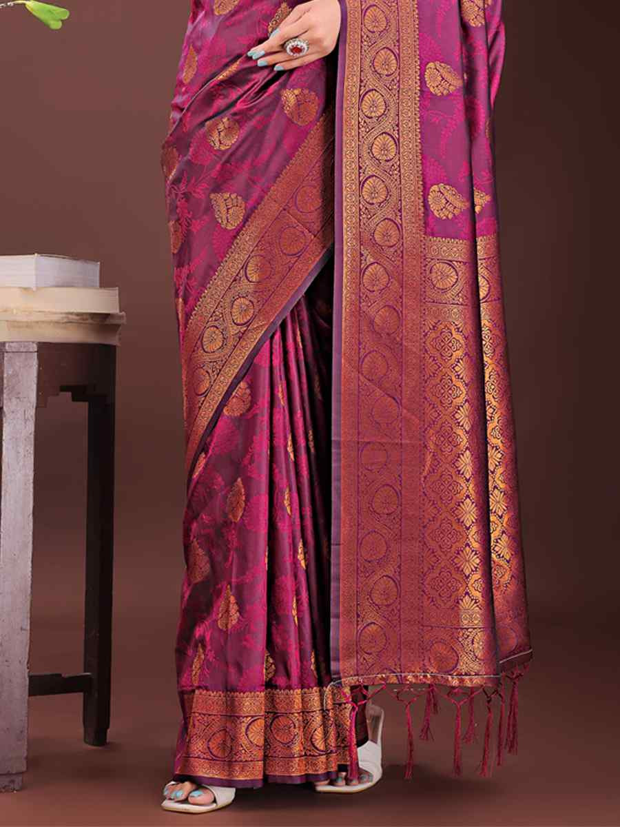 Purple Silk Handwoven Festival Wedding Fancy Heavy Border Saree