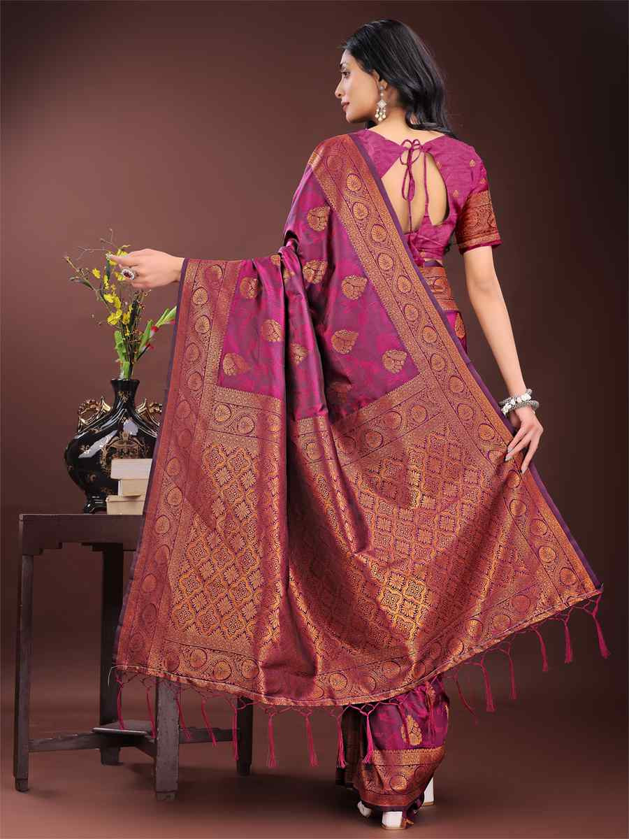 Purple Silk Handwoven Festival Wedding Fancy Heavy Border Saree